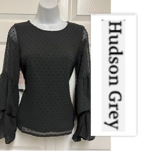 Hudson Grey Black Pop Corn Ruffled Tier Sleeve Blouse